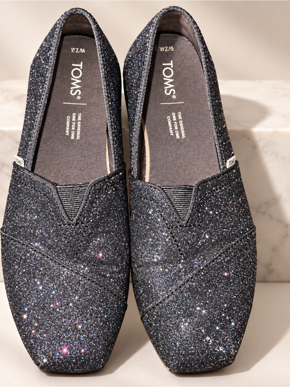 TOMS Classic Alpargata Black Multicolor Glitter Sparkle Slip-On Shoes Women’s